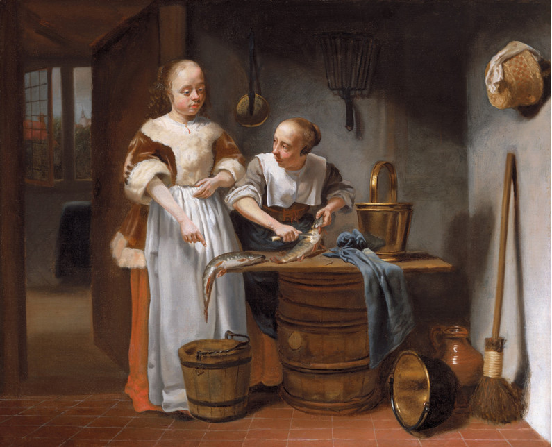 Justus de Gelder, Twee jonge vrouwen in een keuken